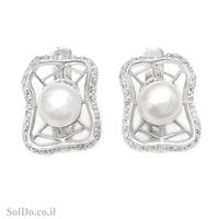 עגילי כסף משובצים פנינה לבנה ואבני זרקון A8711 | תכשיטי כסף 925