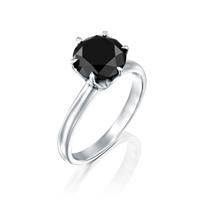 טבעת זהב לבן 14 קראט משובצת יהלום מרכזי שחור  BLACK ROCK