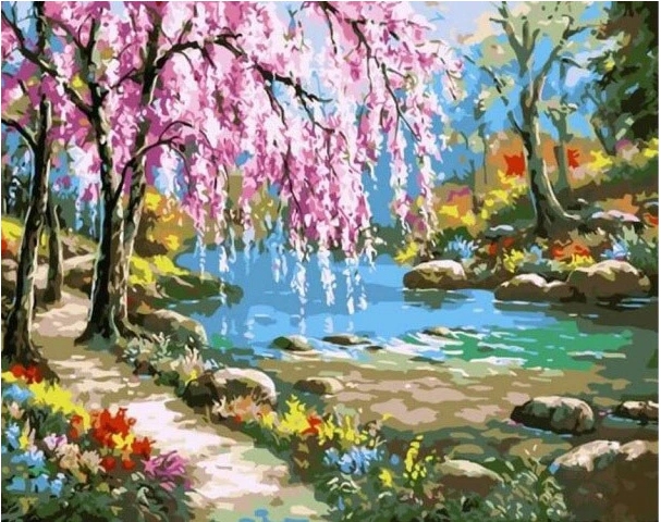 צביעה לפי מספרים - פריחת סאקורה 50X60