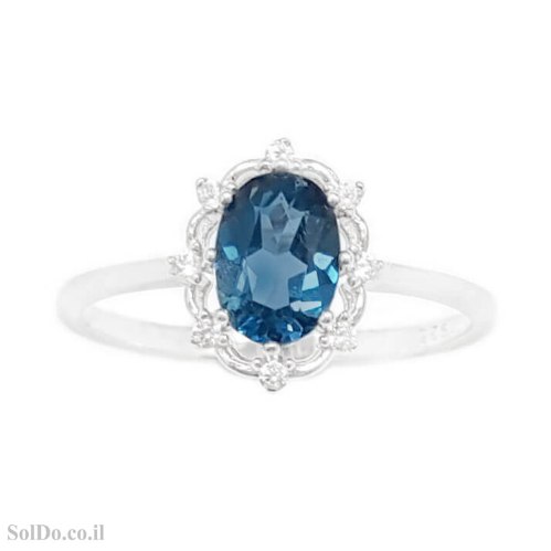 טבעת מכסף משובצת אבן טופז כחולה  ואבני זרקון RG1734 | תכשיטי כסף 925 | טבעות כסף