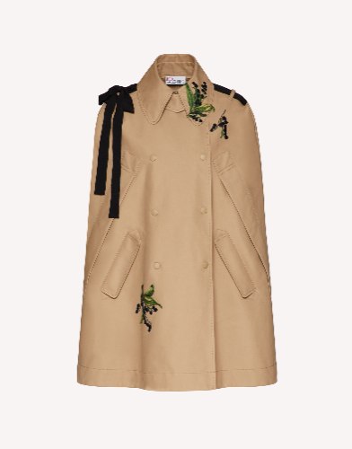 MAY LILY EMBROIDERED TRENCH CAPE WITH BOW DETAIL