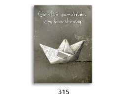 שמיניית תמונות השראה פרפר, פיל, סירה ועגור מקיפולי נייר והמילים חלום, חיים, צחוק ואהבה, דגם 14