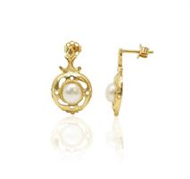 עגילי זהב מעוטרים נתלים עם פנינה