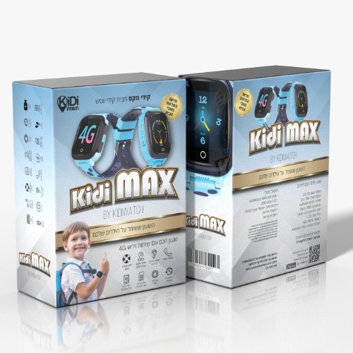 שעון GPS לילדים KIDIWATCH MAX - רשת 4G, מסכי בית מתחלפים, רצועה צבעונית ועוד - תכלת!