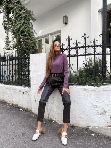 מכנס איימי דמוי עור שחור