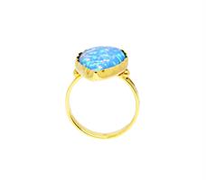 טבעת זהב משובצת באופל כחולה בצורת טיפה