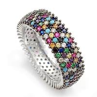 טבעת כסף רחבה משובצת 5 שורות אבני זרקון צבעונית RG5640 | תכשיטי כסף | טבעות כסף