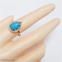 טבעת מכסף משובצת אבן טורקיז וזרקונים RG8746 | תכשיטי כסף 925 | טבעות כסף