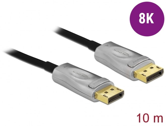 כבל מגשר בסיב אופטי DisplayPort זכר לחיבור DisplayPort זכר באורך 10 מטר Delock Active Optical Cable