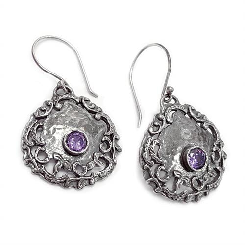 עגילי כסף מעוצבים משובצים אבני אמטיסט סגול A5626 | תכשיטי כסף | עגילי כסף