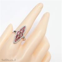 טבעת מכסף משובצת אבני טורמלין ורוד וזרקונים RG8717 | תכשיטי כסף 925 | טבעות כסף