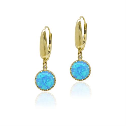 עגילי אופל כחול תלויים מזהב