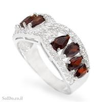 טבעת מכסף משובצת אבני גרנט ואבני זרקון RG6176 | תכשיטי כסף 925 | טבעות כסף