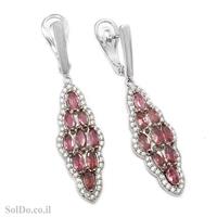 עגילי כסף תלויים משובצים אבני טורמלין ורוד ואבני זרקון A8719 | תכשיטי כסף 925