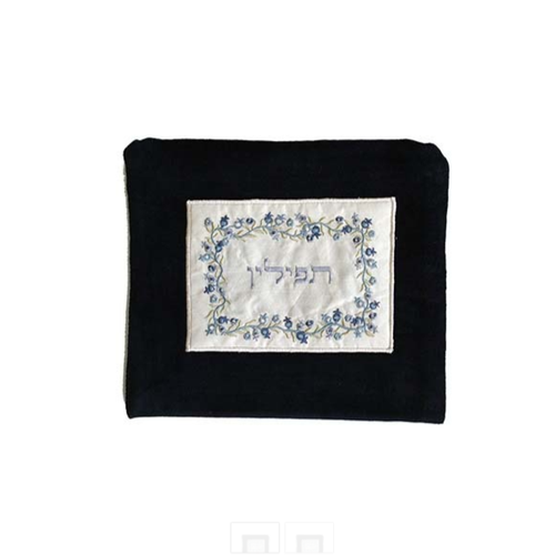 כיסוי תפילין  קטיפה + אפליקציה רימונים - כחול