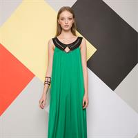 שמלת לילה ירוקה בשילוב דמויי עור לייזר קאט