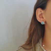 עגילי זהב וזרקונים עם אבן אופל מעוגלים