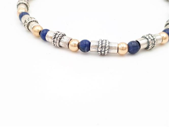 B-12 צמיד כסף עדין בשילוב כדורי גולדפילד ולאפיס