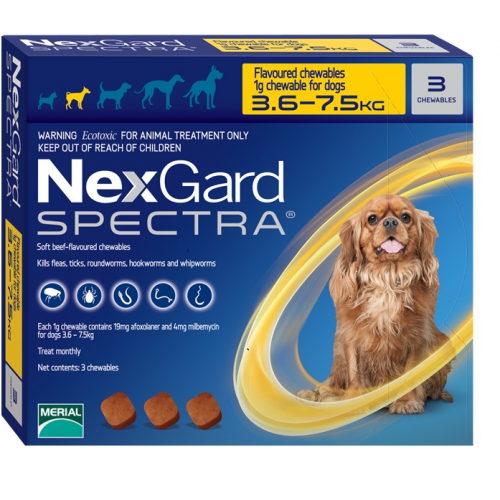 NexGard Spectra חבילת 3 כדורים בטעם עוף נגד פרעושים וקרציות לכלבים במשקל 3.5-7.5 ק"ג