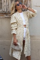 עליונית קימונו הדפס פרחוני צהוב