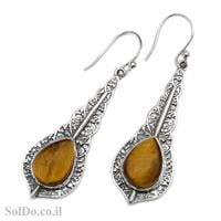 עגילי כסף ארוכים מעוצבים בשילוב אבני עין הנמר  A8638 | תכשיטי כסף | עגילי כסף