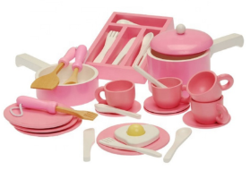 W10B236 - כלי מטבח ומסיבת תה מעץ מלא לילדים, צעצועץ