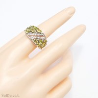 טבעת רחבה מכסף משובצת אבני פרידוט ואבני זרקון  RG6284 | תכשיטי כסף 925 | טבעות כסף