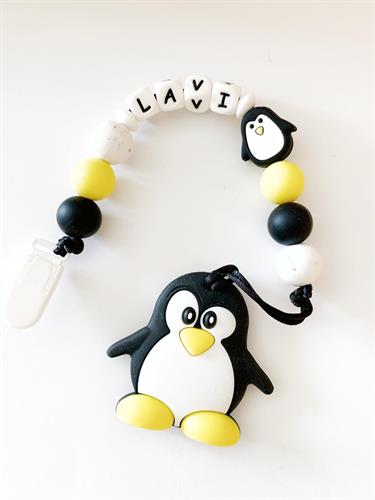 מחזיק מוצץ + נשכן לבחירה -דגם פינגווין