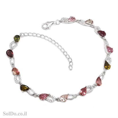 צמיד כסף משובץ אבני טורמלין צבעוניות ואבני זרקון Z3092
