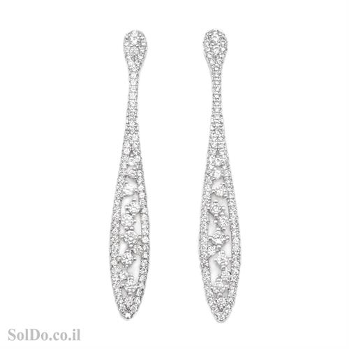 עגילי כסף ארוכים משובצים אבני זרקון A8786 | תכשיטי כסף 925
