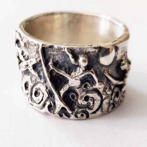 Sterling Silver Ring with Engraved Surfer