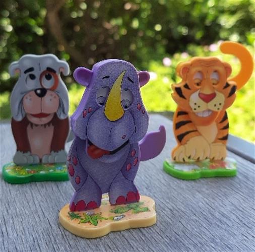 צעצועי קינדר, 3 חיות מזיזות עיניים כשמורידים את הזנב,  ממוספרות (ראו תמונה, שנת 97?) המחיר לשלושתם