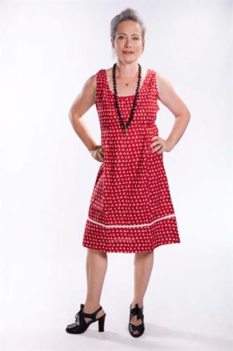 שמלת כתפיות עם חתך וקפלים אדום/לבן