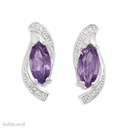 עגילים מכסף משובצים אבני אמטיסט סגול ואבני זרקון A9017 | תכשיטי כסף