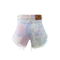 שורט ג׳ינס לבן עם טאי דאי ופרנזים - VIEW - מידות 2-16