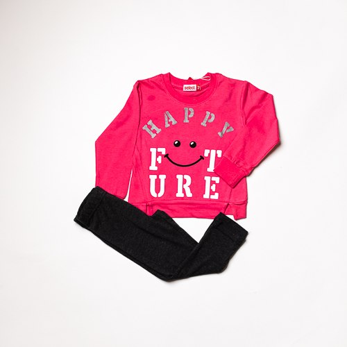 חליפת לייקרה HAPPY  ורודה בנות