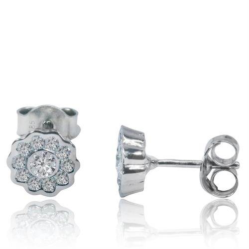 עגילי יהלומים צמודים מודל פרח 0.50 קראט בזהב 14 קרט