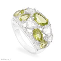 טבעת רחבה מכסף משובצת אבני פרידוט ואבני זרקון  RG6285 | תכשיטי כסף 925 | טבעות כסף