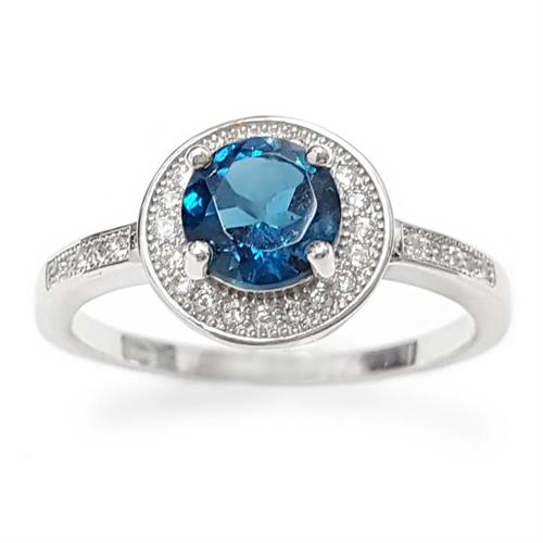 טבעת מכסף משובצת אבן טופז כחולה  וזרקונים RG1565 | תכשיטי כסף 925 | טבעות כסף