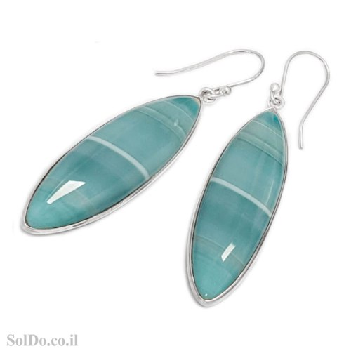 עגילים מכסף תלויים משובצים אבני אגט צבע ירוק A8941 | תכשיטי כסף | עגילי כסף