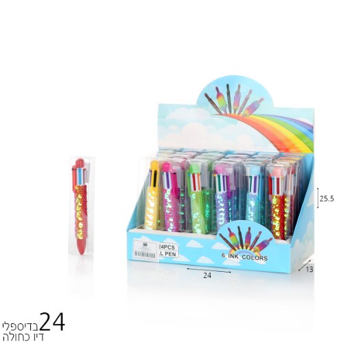 עט פאייטים 6 צבעים