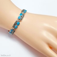 צמיד מכסף לאישה משובץ מרקזטים  וטורקיז Z3164 | תכשיטי כסף 925 | צמידי כסף