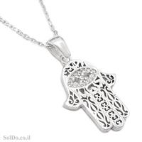 תליון חמסה מכסף משובץ אבני זרקון T6101