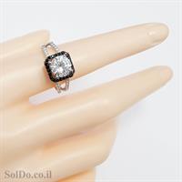 טבעת מכסף משובצת אבני זרקון שחורות ולבנות RG6026 | תכשיטי כסף | טבעות כסף