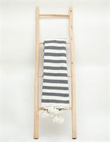 שמיכת פונפונים אפור לבן פסים S