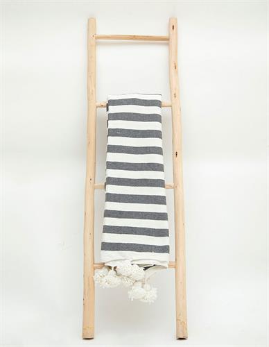 שמיכת פונפונים אפור לבן פסים S