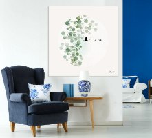 ציור של עלים ירוקים על קנבס 