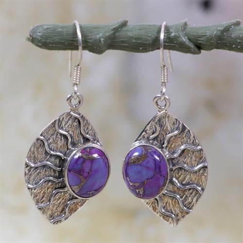 עגילי כסף אליפסה עם טורקיז סגול A6203