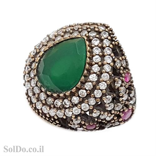 טבעת מכסף משובצת אבן זרקון ירוקה, אבני זרקון צבעוניות וציפוי נחושת RG6174