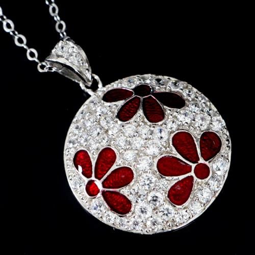 שרשרת ותליון כסף משובץ אמייל וזרקונים T9810